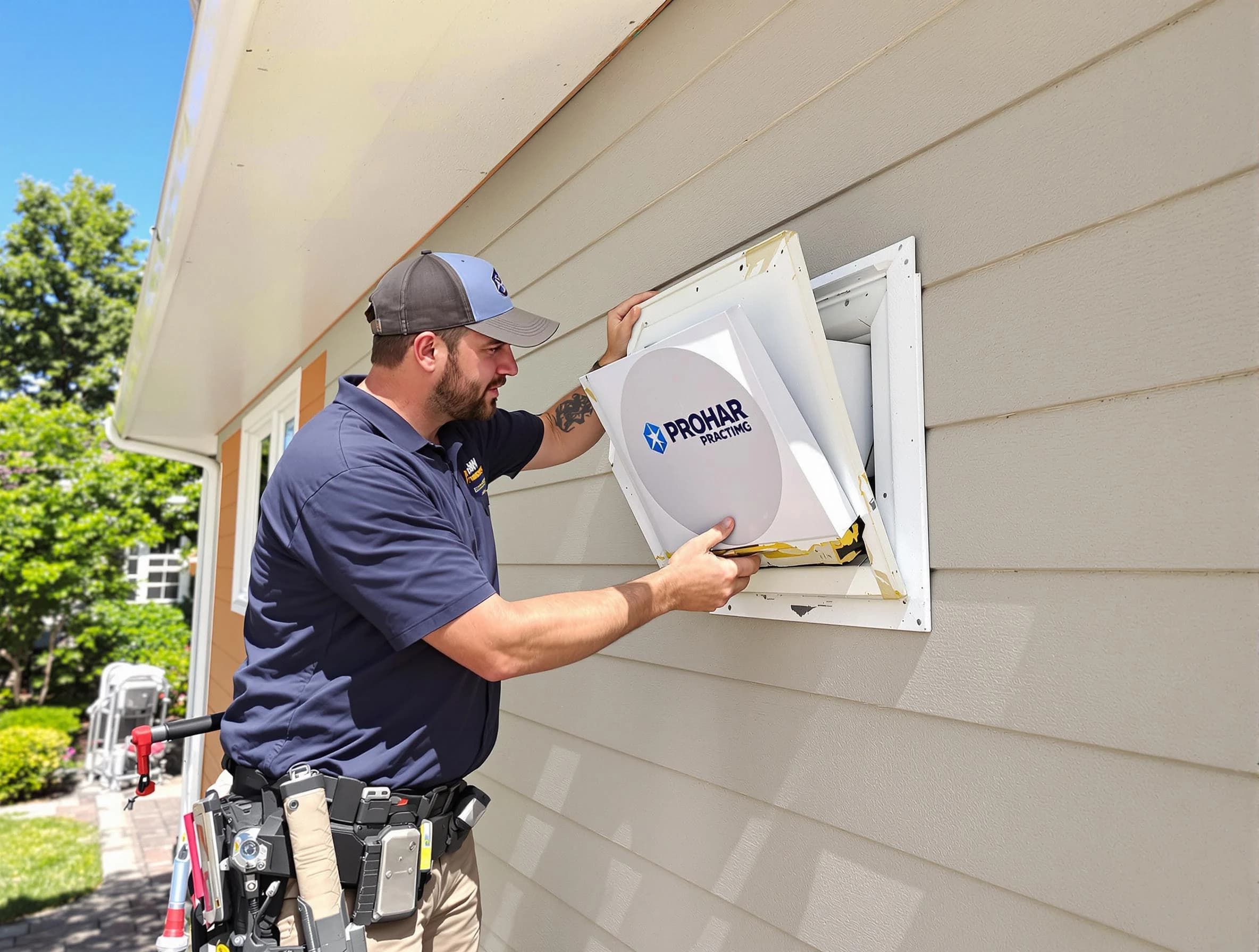Cottondale Dryer Vent Cleaning technician installing a new protective dryer vent cover on a home in Cottondale