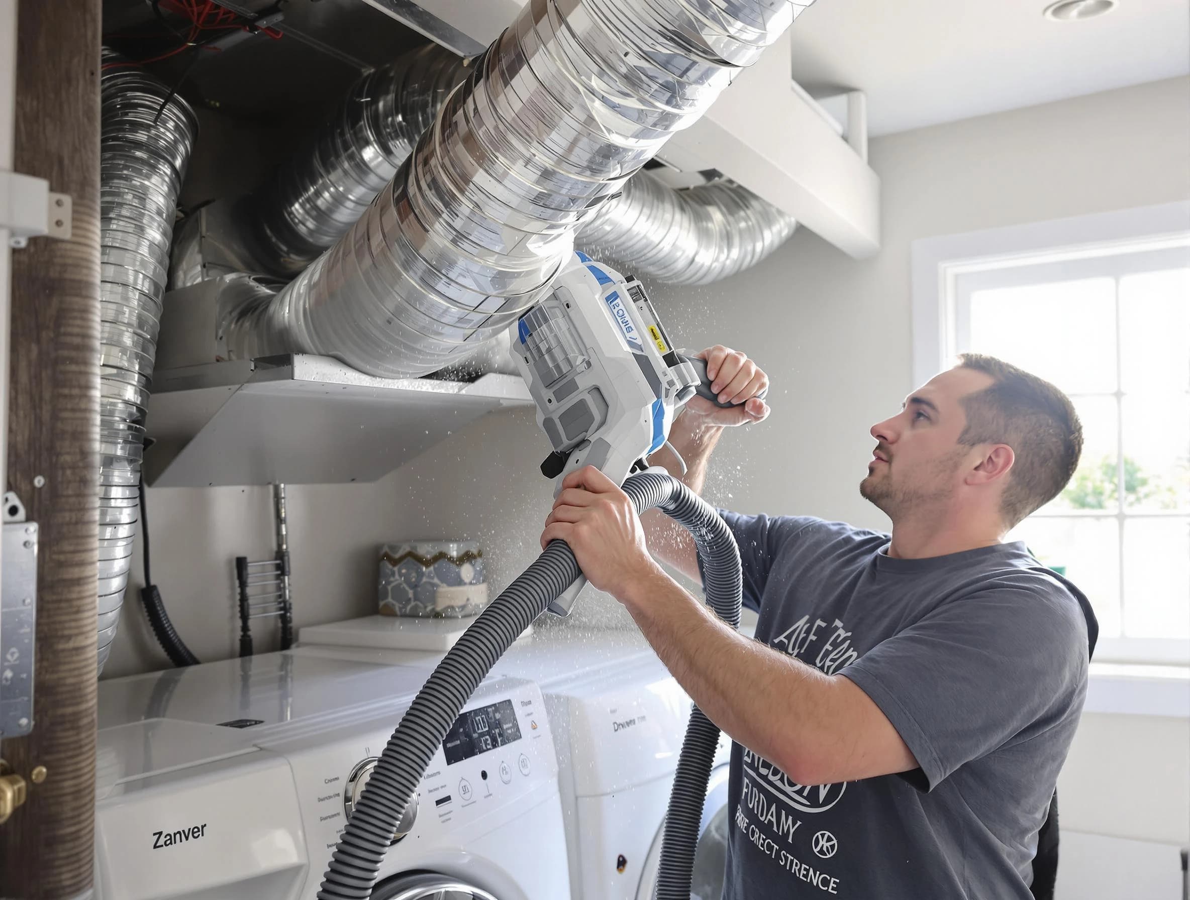 Cottondale Dryer Vent Cleaning specialist cleaning deep within a dryer vent duct system in Cottondale