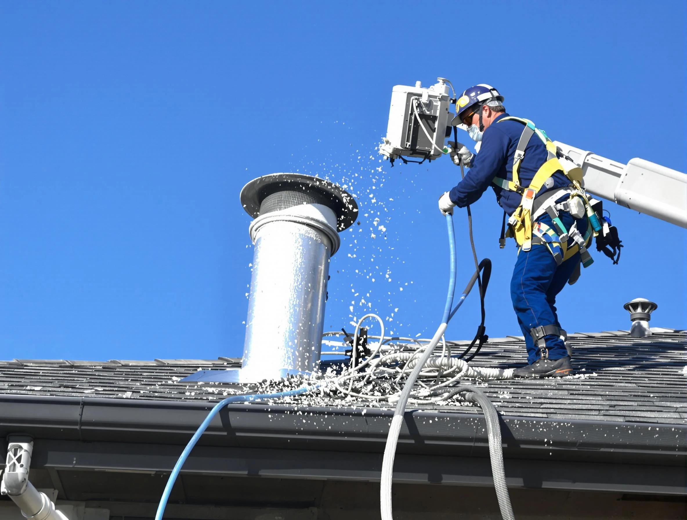 Cottondale Dryer Vent Cleaning certified technician safely cleaning a roof-mounted dryer vent in Cottondale